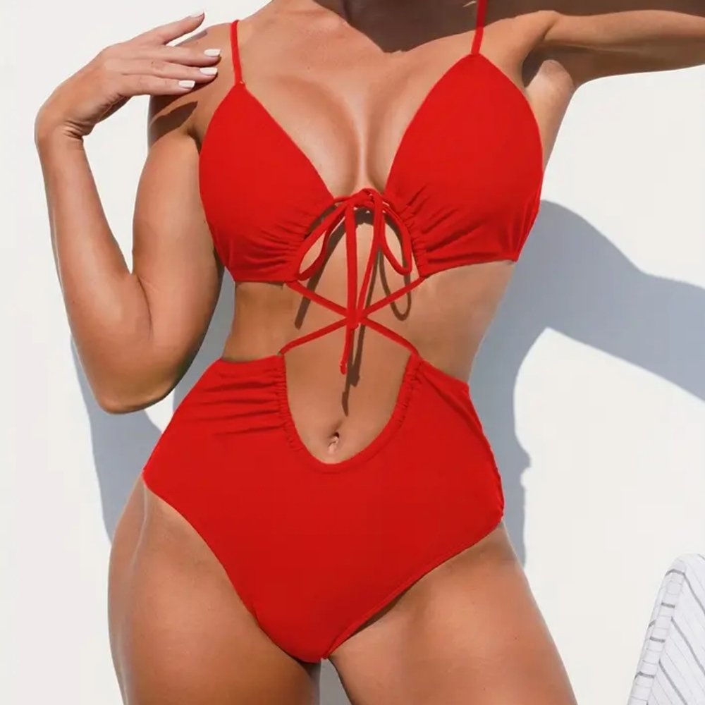 Drawstring Straps One-piece Swimsuit and Cover Up Wrap